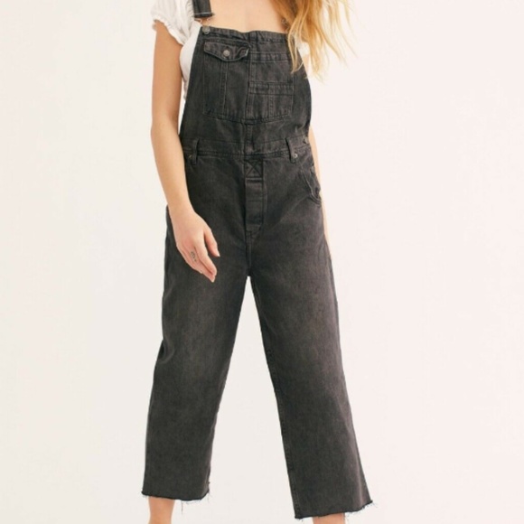 Free People Denim - Free People Baggy Boyfriend Overalls Black Pants